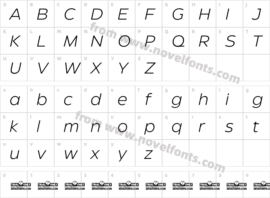 Eastman Roman Trial Regular Offset ItalicCharacter Map