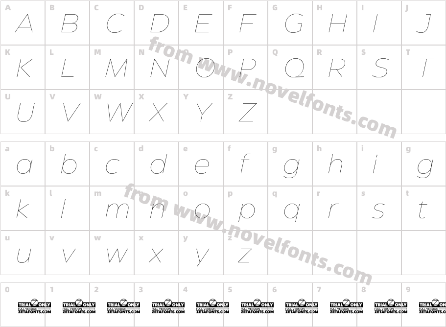 Eastman Roman Trial Thin ItalicCharacter Map
