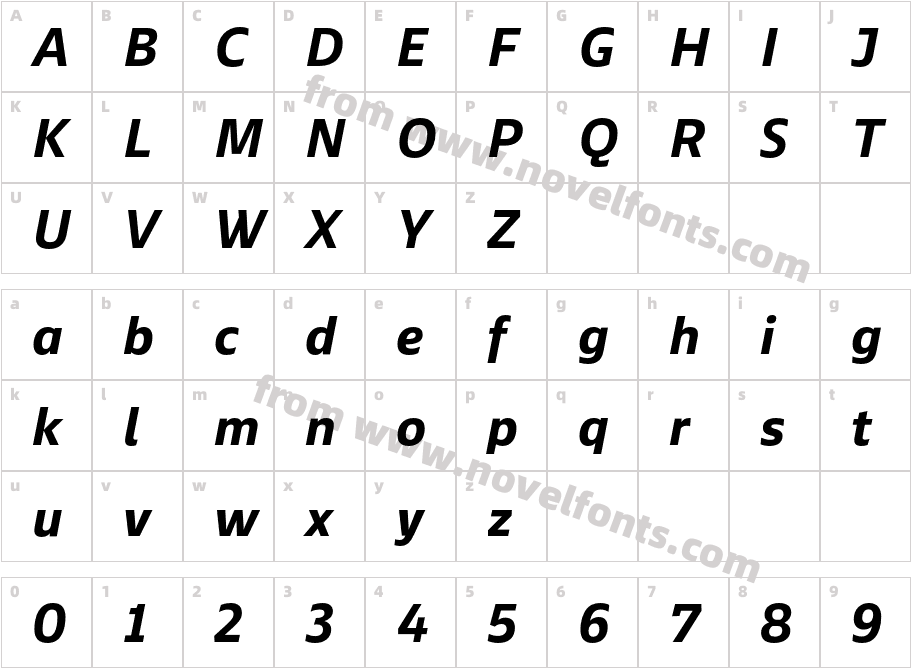 Ebony Bold ItalicCharacter Map