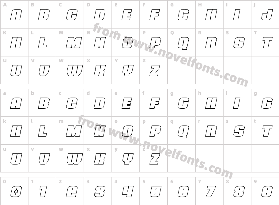 Elephant Gun Outline ItalicCharacter Map