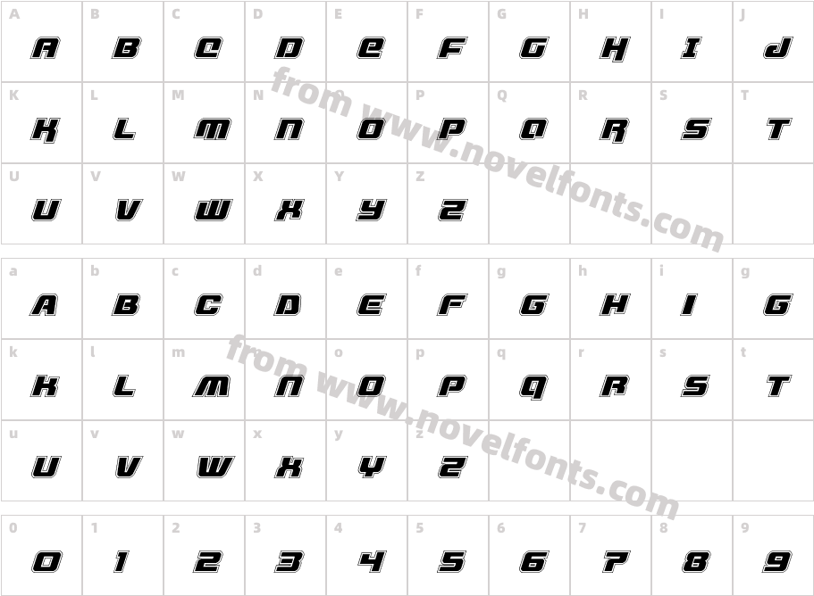 Livewired Academy ItalicCharacter Map