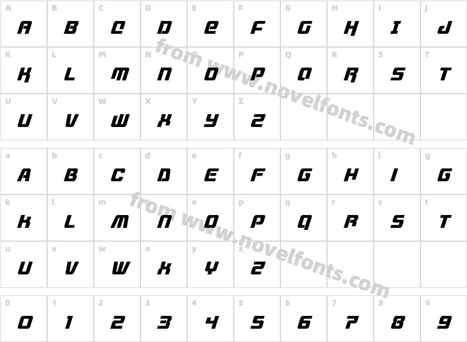 Livewired Condensed ItalicCharacter Map