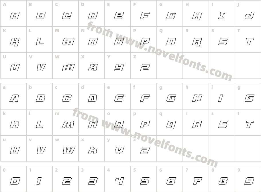 Livewired Outline ItalicCharacter Map