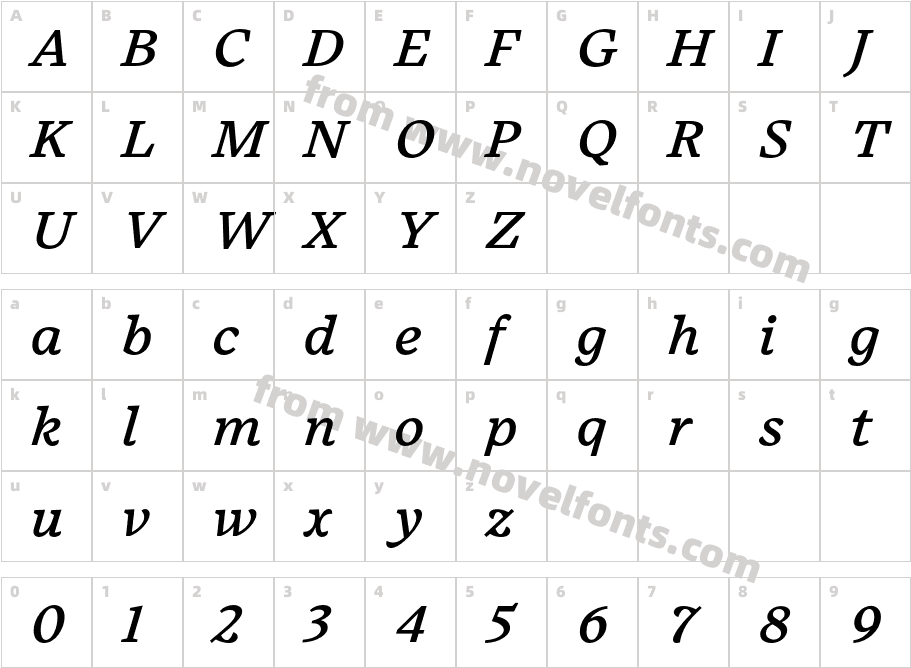 Embury Text ItalicCharacter Map