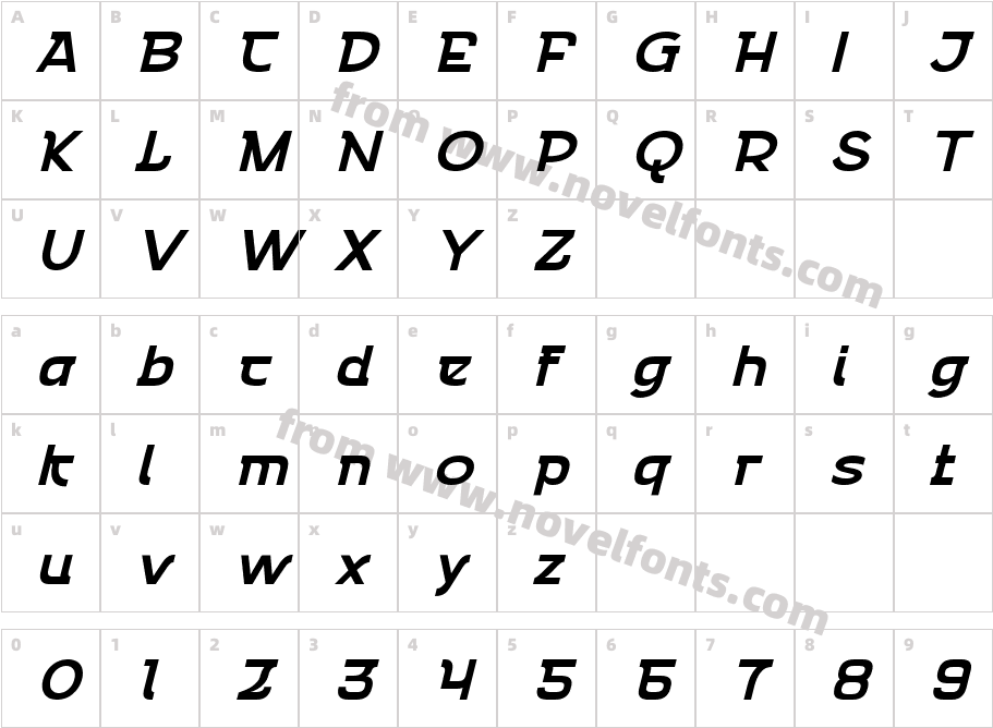 Emencut Bold SlantedCharacter Map