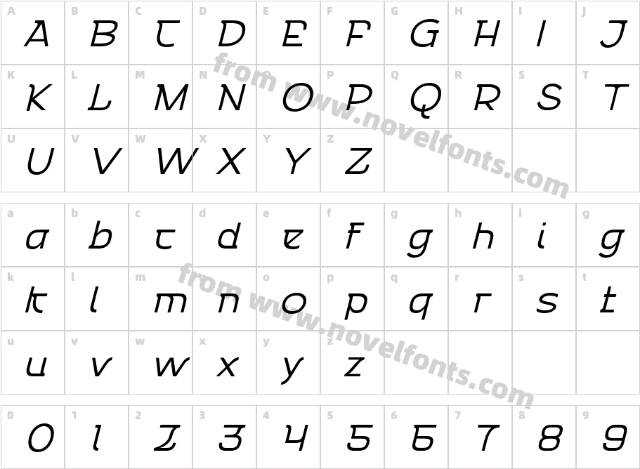 Emencut Light SlantedCharacter Map