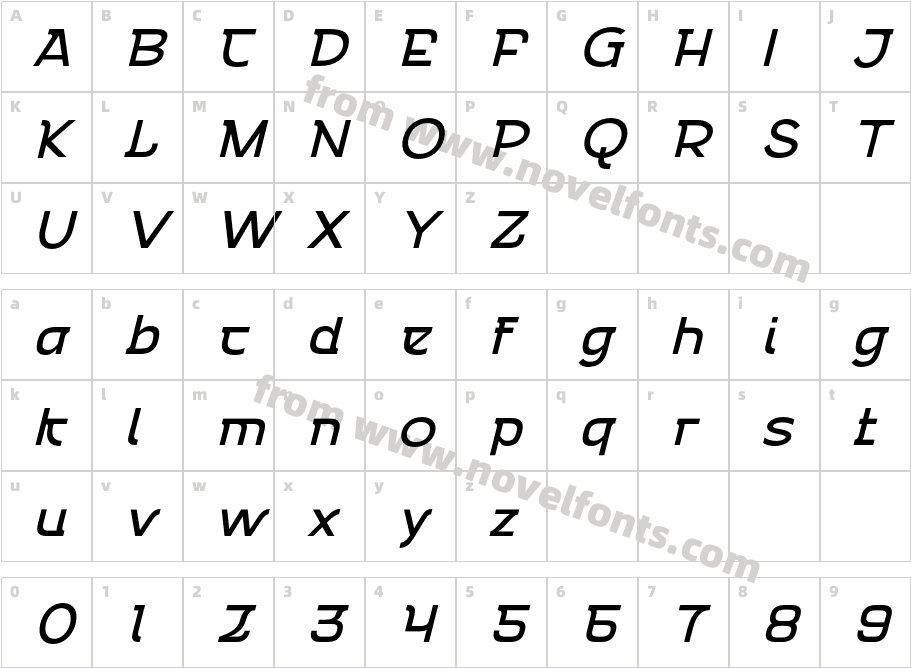 Emencut Medium SlantedCharacter Map