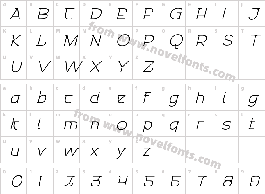 Emencut Thin SlantedCharacter Map