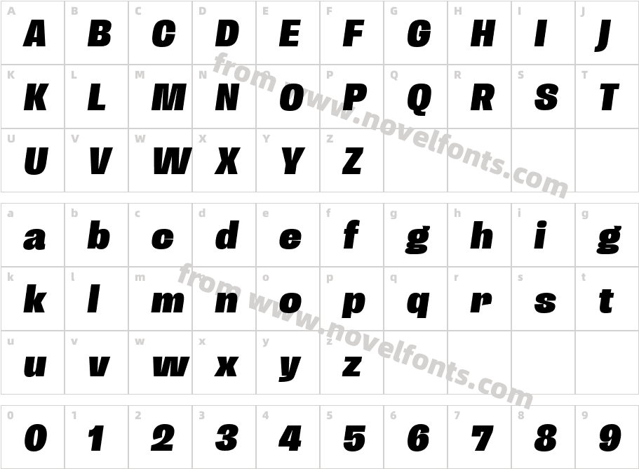 Enotria Condensed Black ItalicCharacter Map