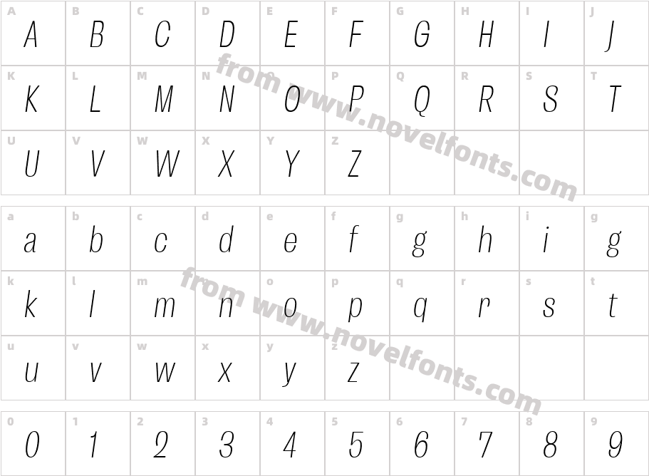 Enotria Condensed Light ItalicCharacter Map