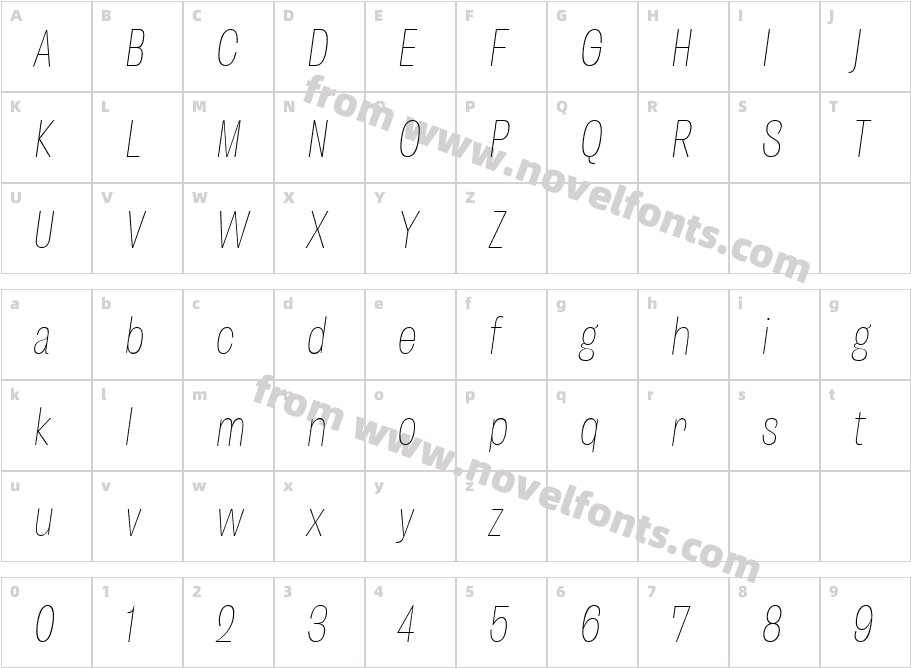Enotria Condensed Thin ItalicCharacter Map