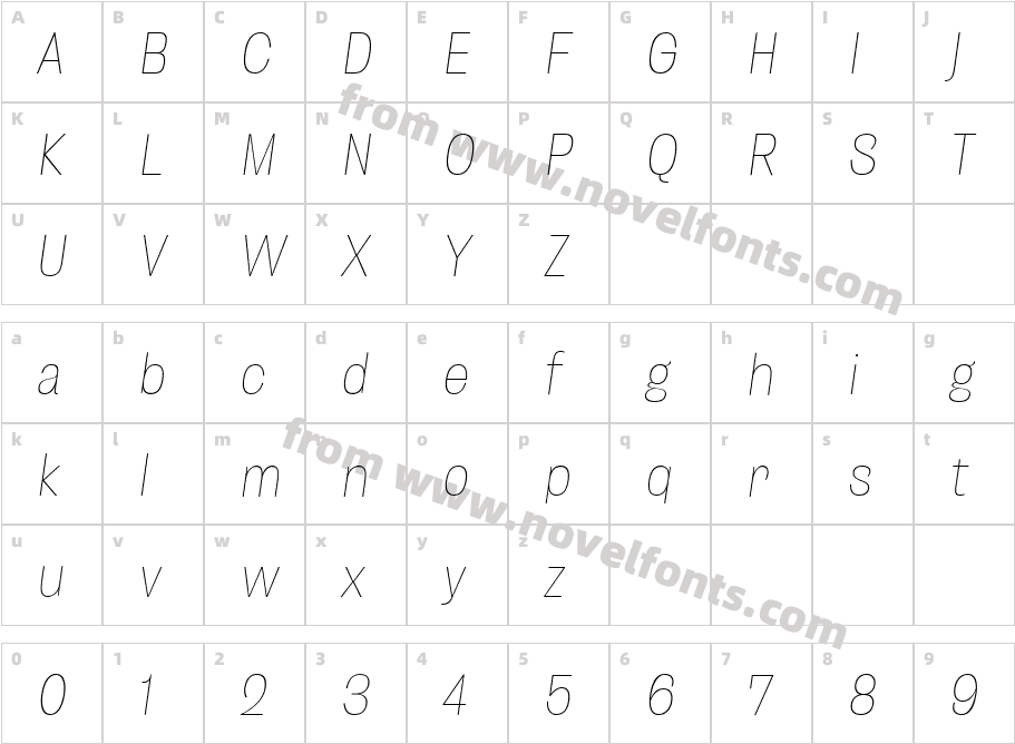 Enotria Narrow Thin ItalicCharacter Map