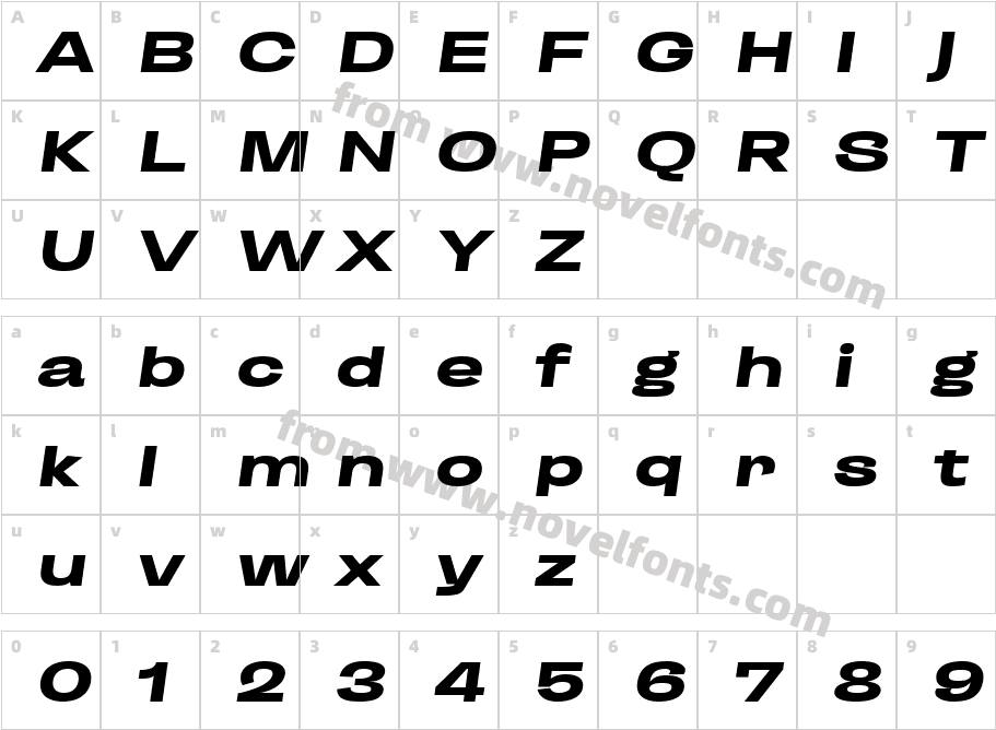 Enotria Ultra Expand Bold ItalicCharacter Map
