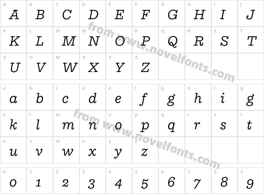 Equitan Slab ItalicCharacter Map