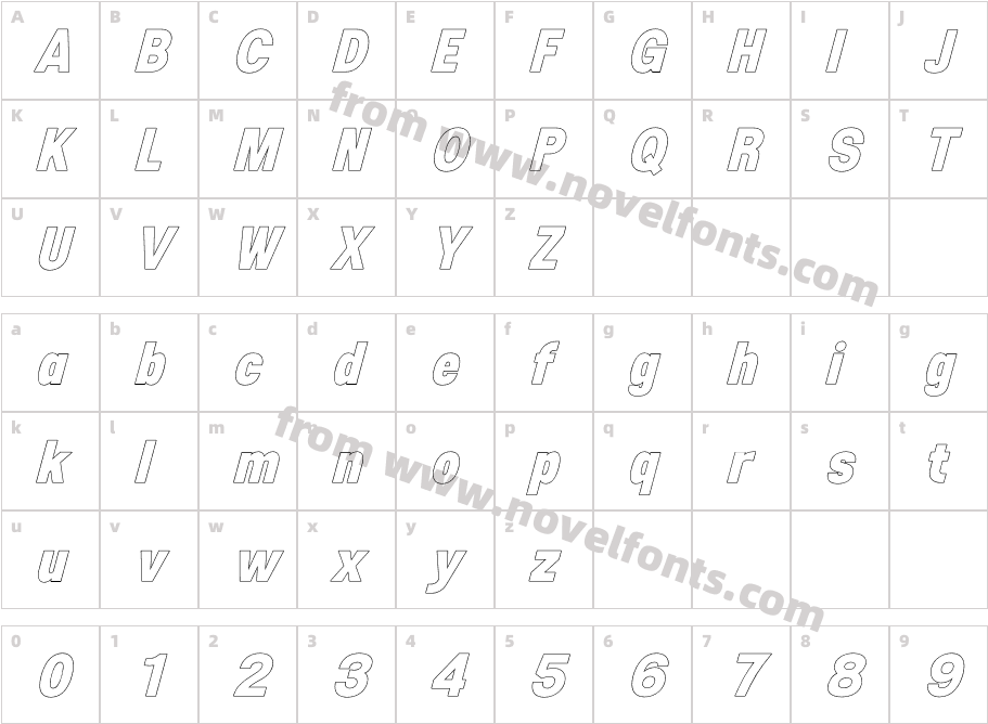 Esenka Black Italic OutlineCharacter Map