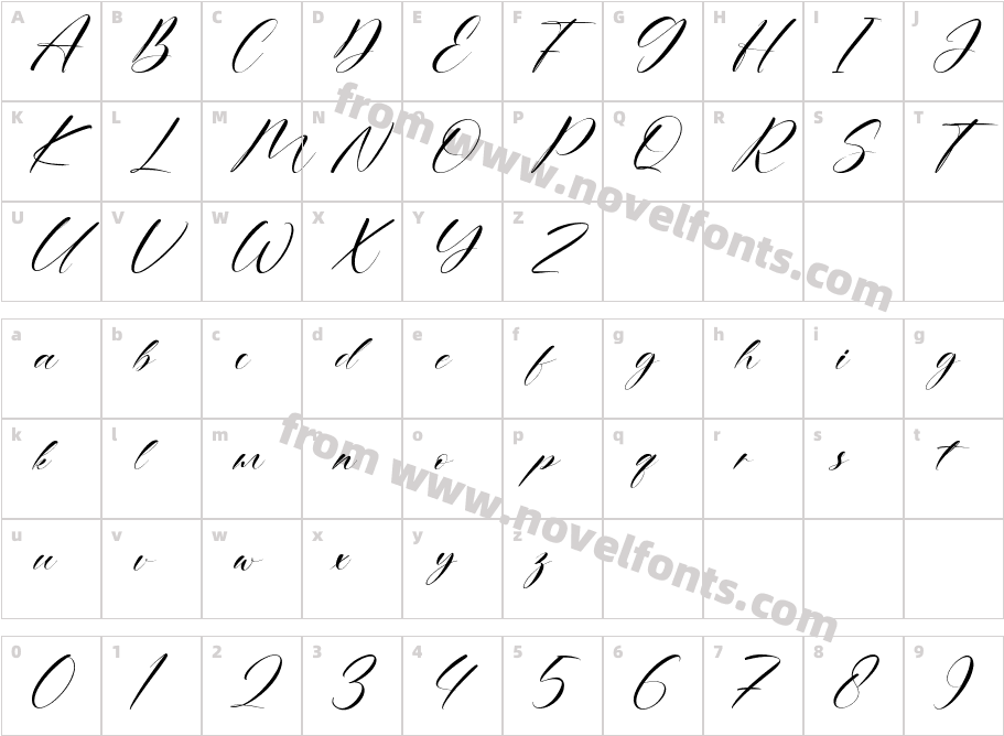 Ethereal Handwritten ItalicCharacter Map