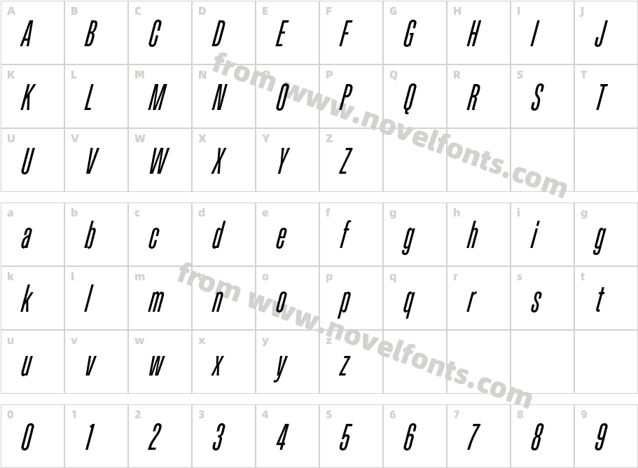 Etrusco Now Compressed ItalicCharacter Map