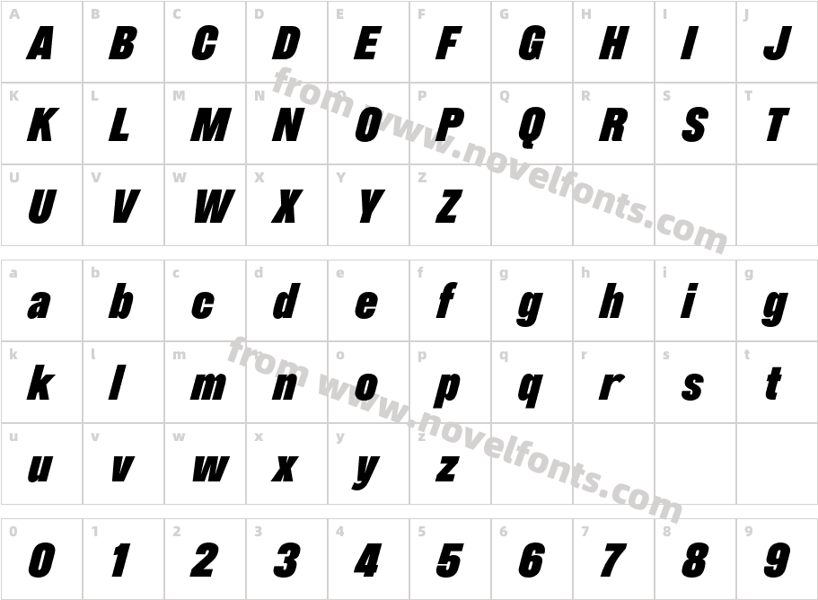 Etrusco Now Condensed Heavy ItalicCharacter Map