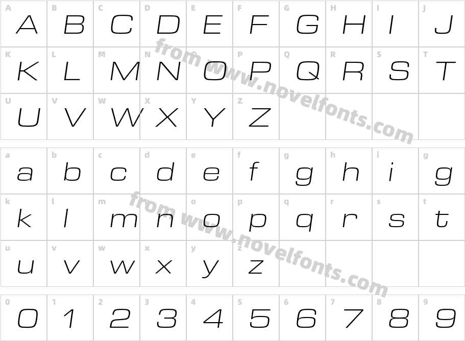 Eurostile Next W1G Ext Light ItCharacter Map