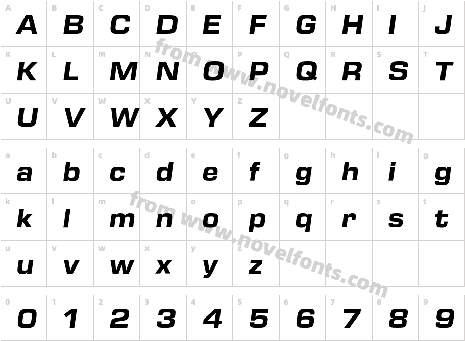 Eurostile Next W1G Wide Bold ItCharacter Map
