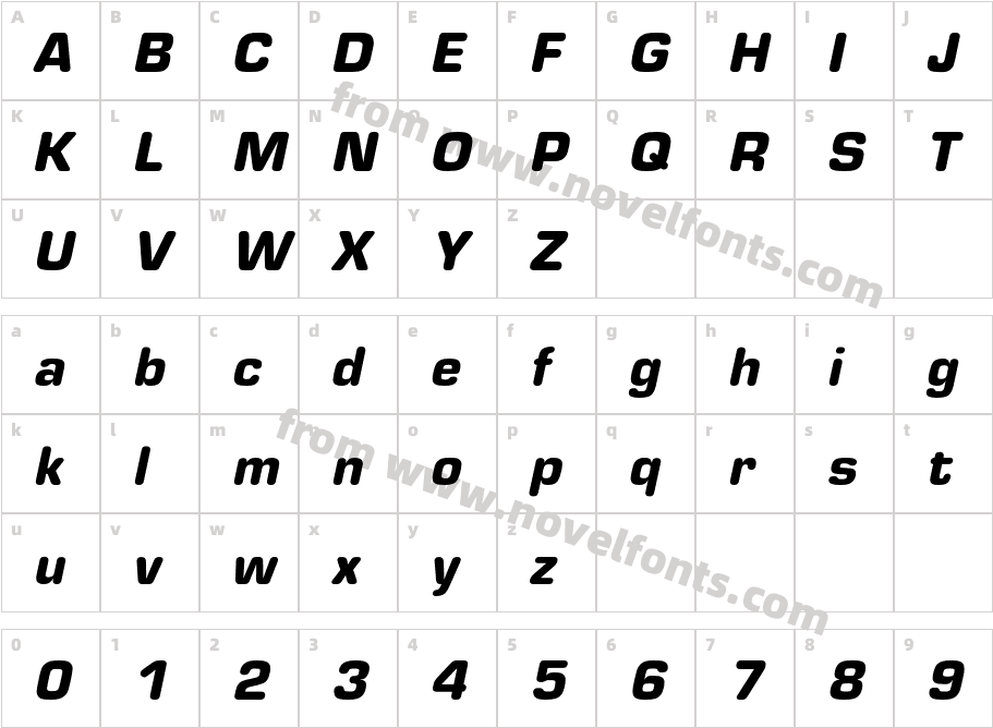 Eurostile Round Black ItalicCharacter Map