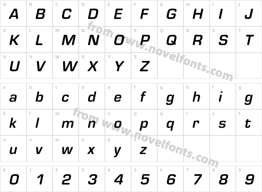 Eurostile Round Bold ItalicCharacter Map