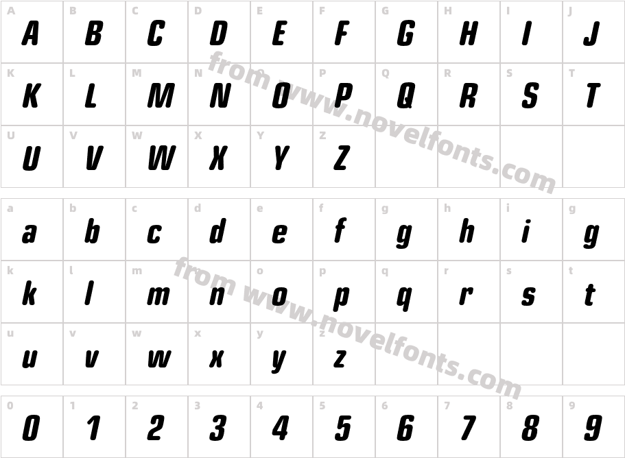 Eurostile Round Condensed Heavy ItalicCharacter Map