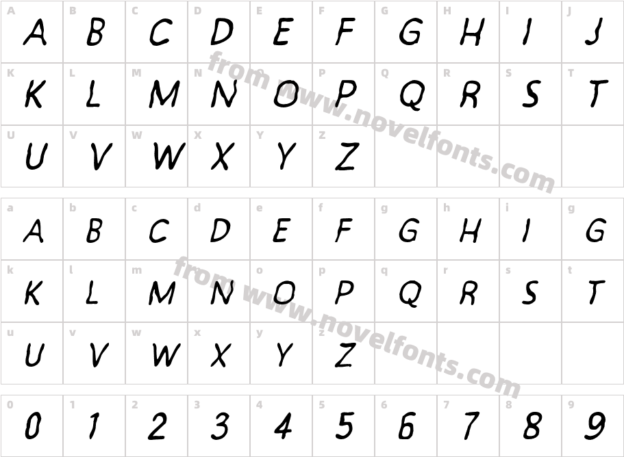 Exornight ItalicCharacter Map