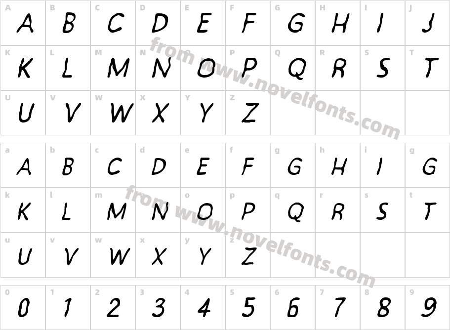 Exornight ItalicCharacter Map