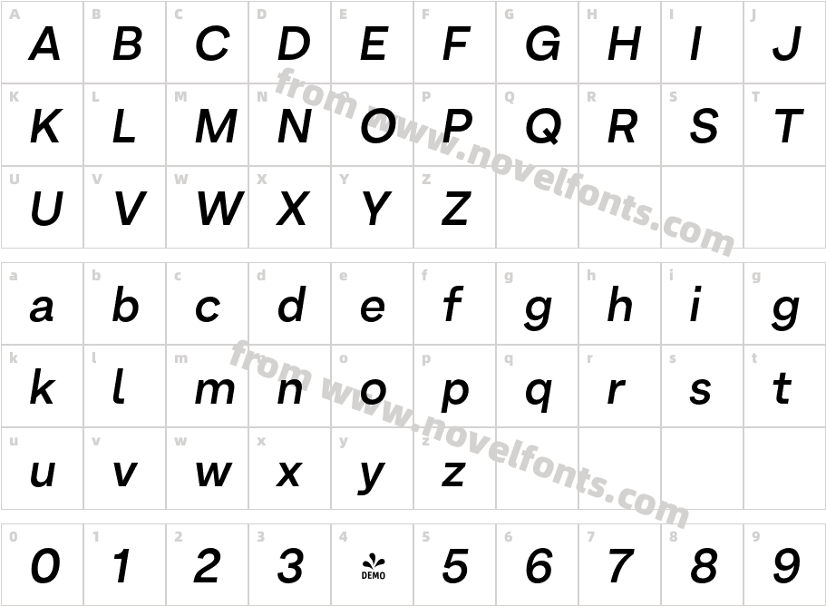 FSP DEMO Armin Grotesk Semibold ItalicCharacter Map