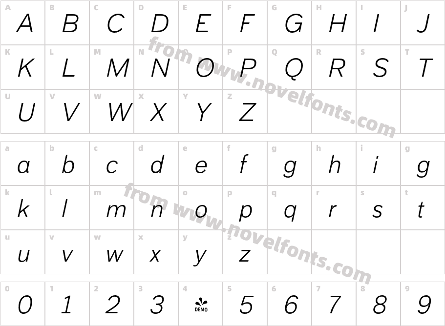 FSP DEMO Armitage Light ItalicCharacter Map