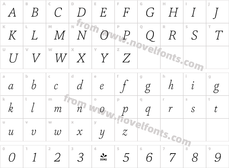 FSP DEMO Capricho Thin ItalicCharacter Map