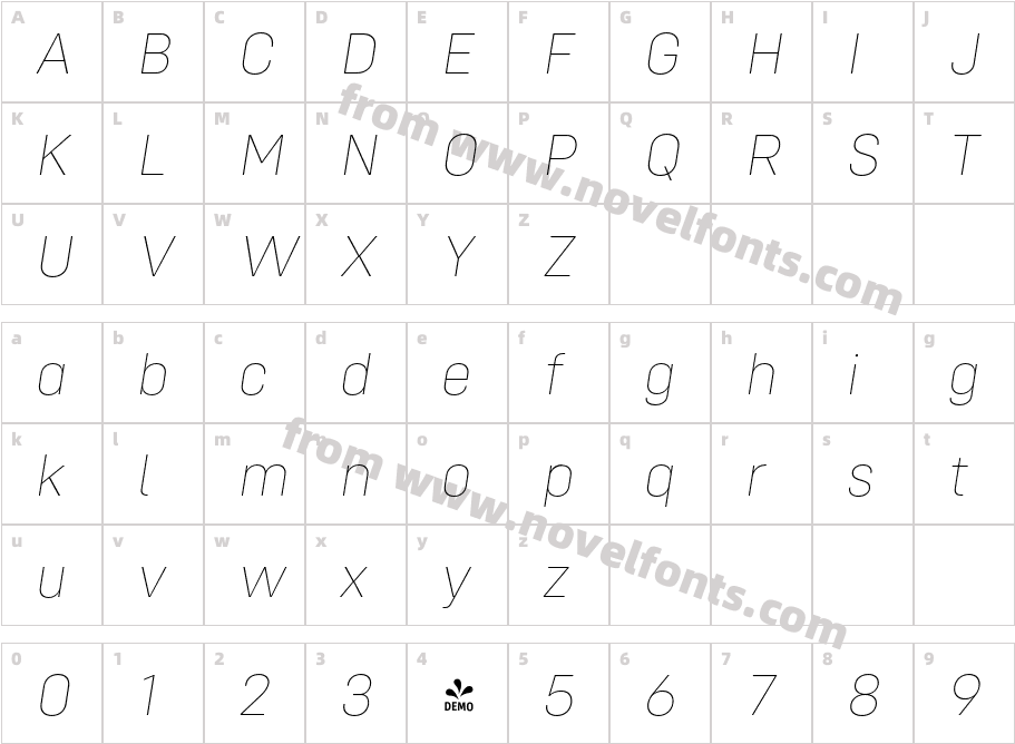 FSP DEMO Config Thin ItalicCharacter Map