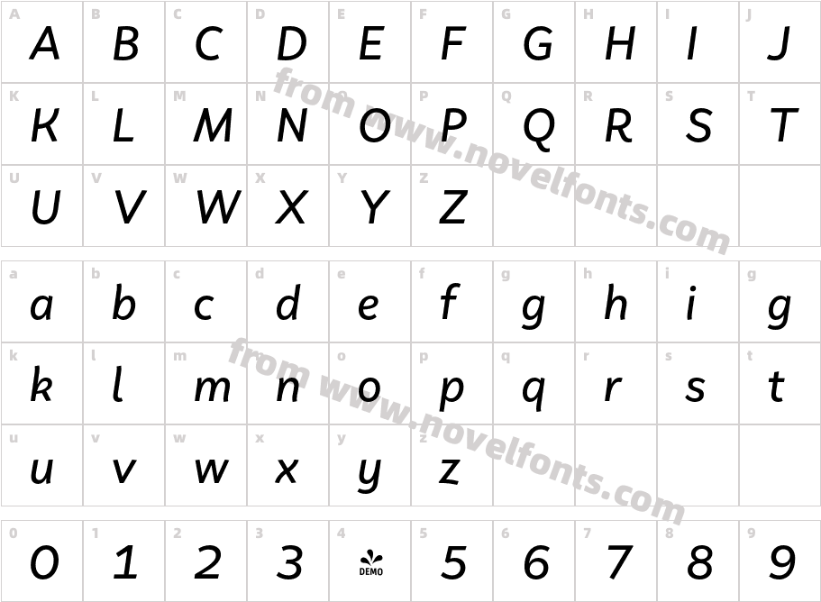 FSP DEMO Faible Medium Italic RegularCharacter Map