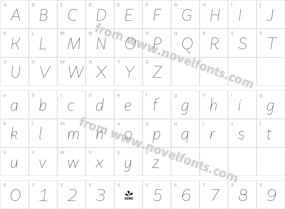FSP DEMO Faible Thin ItalicCharacter Map