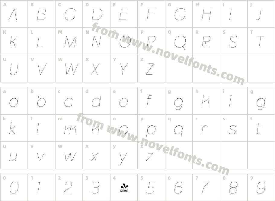 FSP DEMO Hairline ItalicCharacter Map