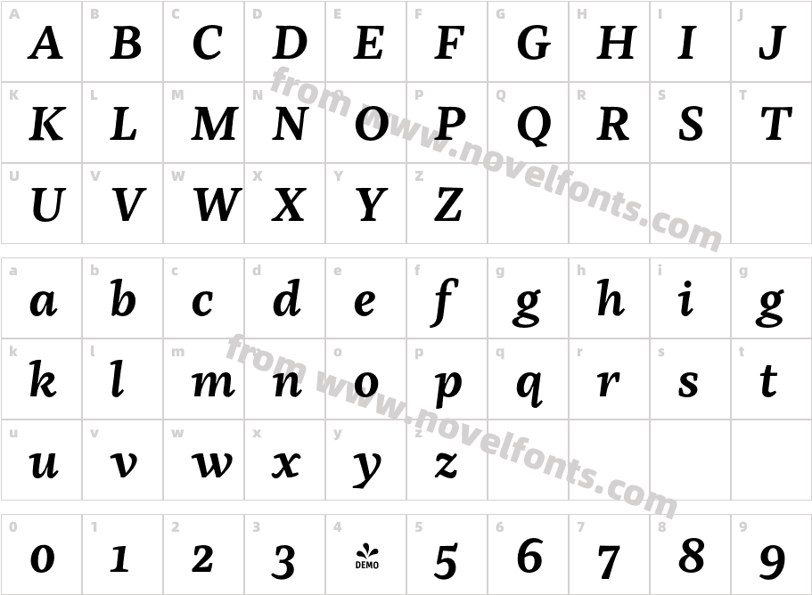 FSP DEMO Kaius Pro Bold ItalicCharacter Map
