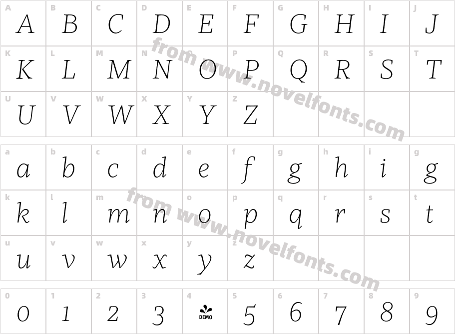 FSP DEMO Kaius Pro Extra Light ItalicCharacter Map