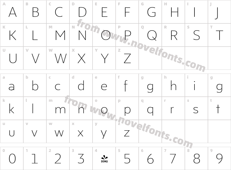 FSP DEMO Lexis Alt Thin RegularCharacter Map