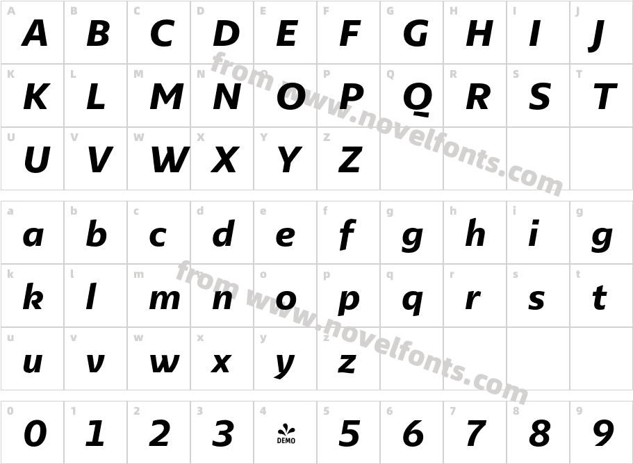 FSP DEMO LexisX Bold Italic RegularCharacter Map