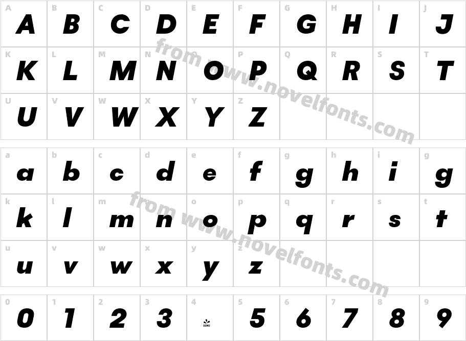 FSP DEMO Lightbox21 Extra Bold ObliqueCharacter Map