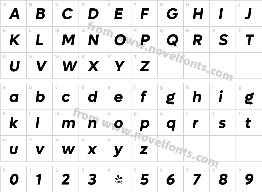 FSP DEMO Lufga Bold ItalicCharacter Map