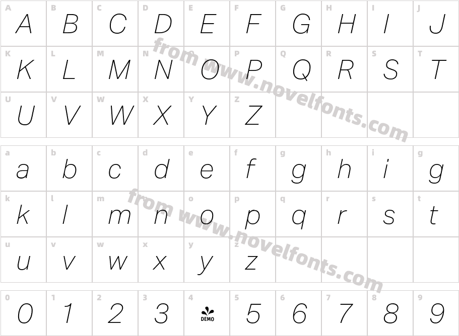 FSP DEMO Mazin Extra Light ItalicCharacter Map