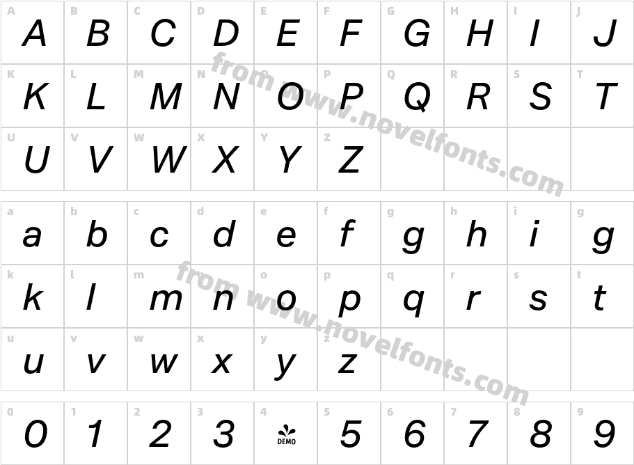 FSP DEMO Mazin Medium ItalicCharacter Map