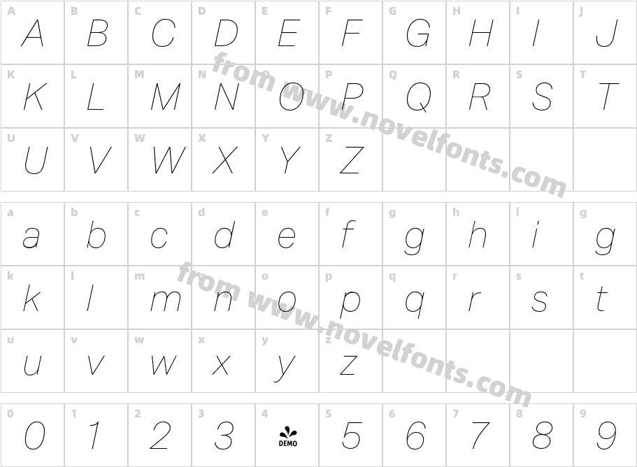 FSP DEMO Mazin Thin ItalicCharacter Map
