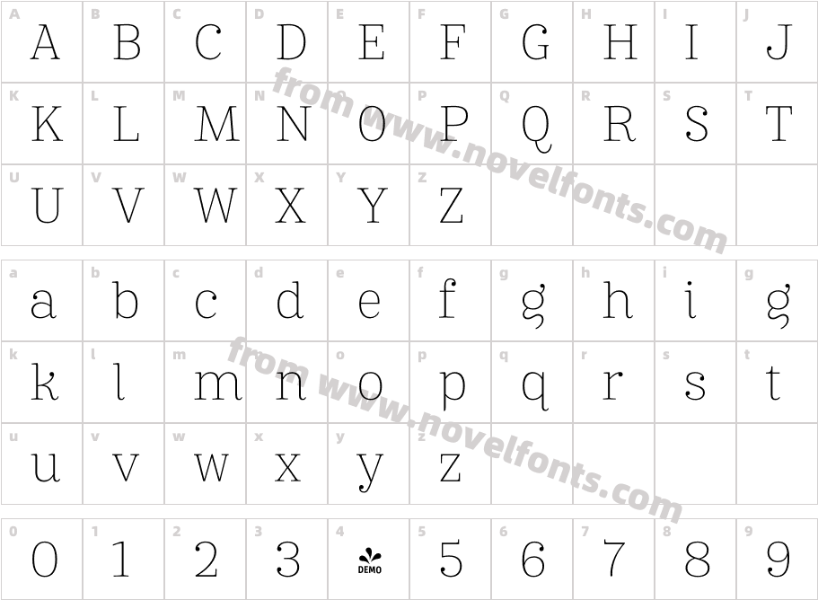 FSP DEMO Mireille Thin RegularCharacter Map
