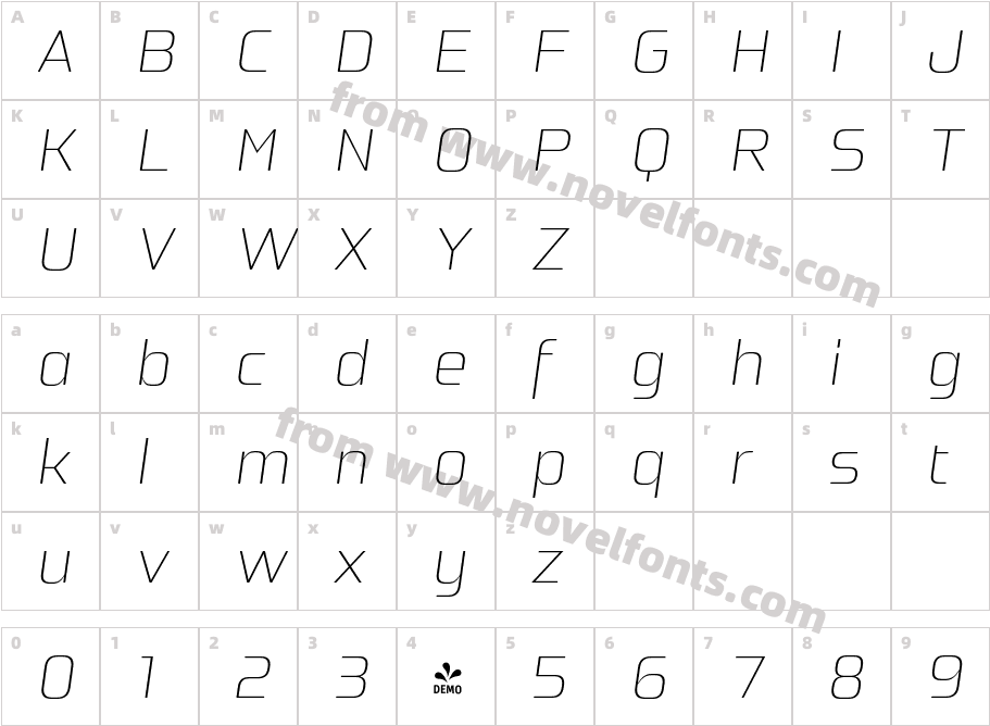 FSP DEMO Oxima Light Italic RegularCharacter Map