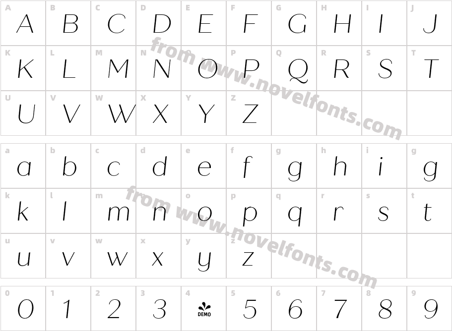 FSP DEMO Quiche Sans Thin ItalicCharacter Map