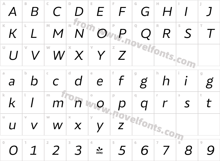 FSP DEMO Roanne Book Italic RegularCharacter Map