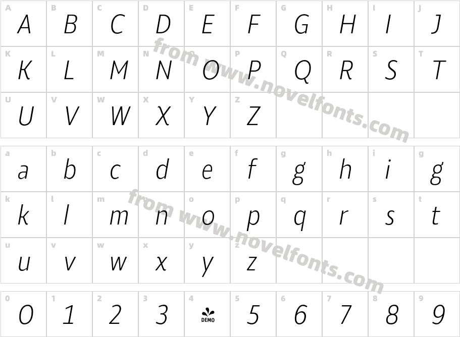 FSP DEMO Roanne Cond Extra Light Italic RegularCharacter Map